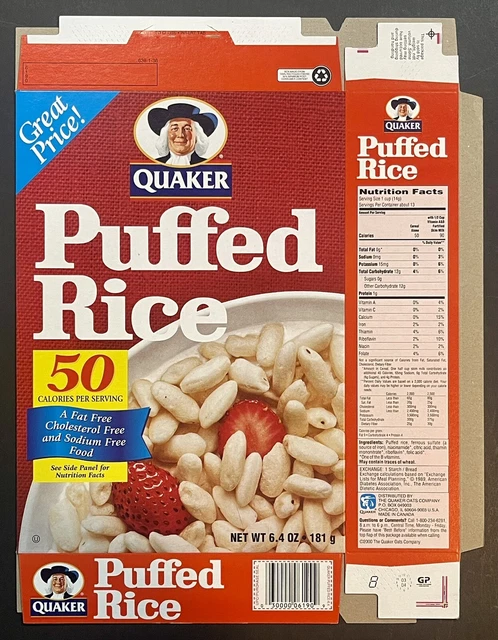 VINTAGE 2000 QUAKER Puffed Rice Unused Flat Cereal Value Box, Recipe ...