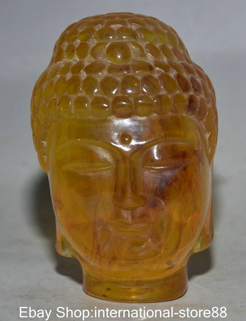 4" Old China Red Amber Carving Feng Shui Shakyamuni Amitabha Buddha Statue