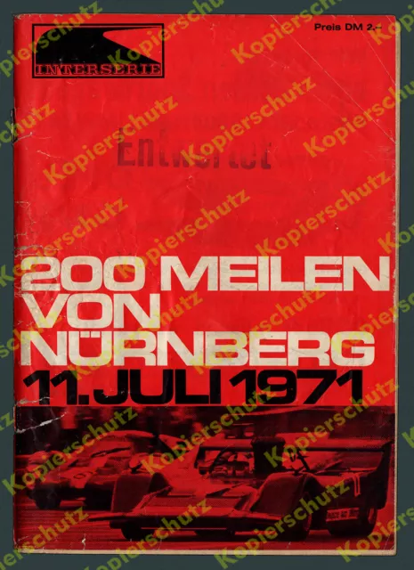 orig. Rennprogramm ADAC Noris-Ring-Rennen Motorsport 200 Meilen Nürnberg 1971