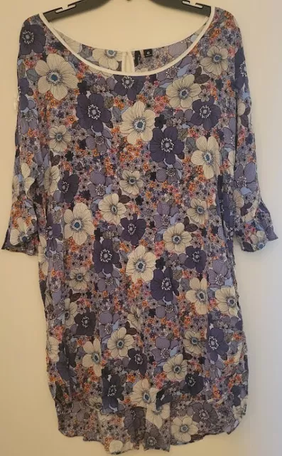 Kensie Dresses Womens Blue Floral Flare 1/4 Sleeve w/ Pockets! Size Medium