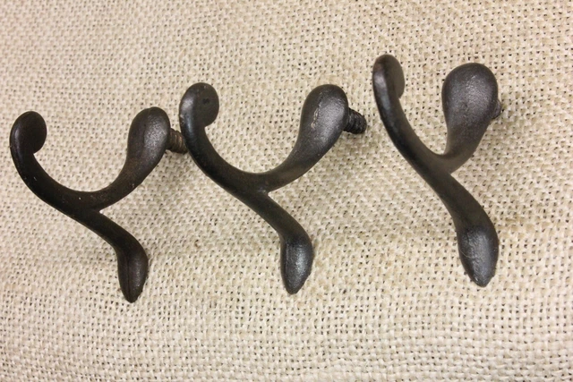 3 Old Single Coat Hooks School Farmhouse Clean Cast Iron Vintage 1850’s Screw in 3