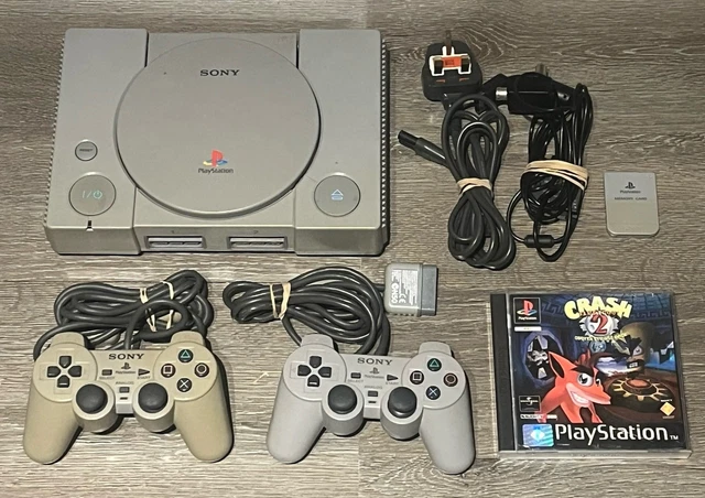 PS1 CONSOLE, 2 X Controllers, All Cables, Leads, & Crash Bandicoot 2 ...