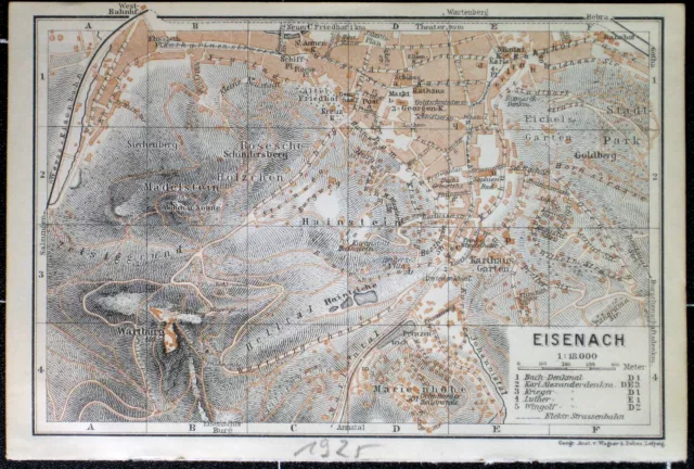 EISENACH, alter farbiger Stadtplan, gedruckt 1925