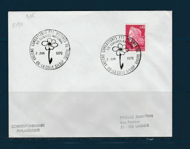 FRd a enveloppe anciens combattants PTT victimes de guerre 06 La Colle  1970