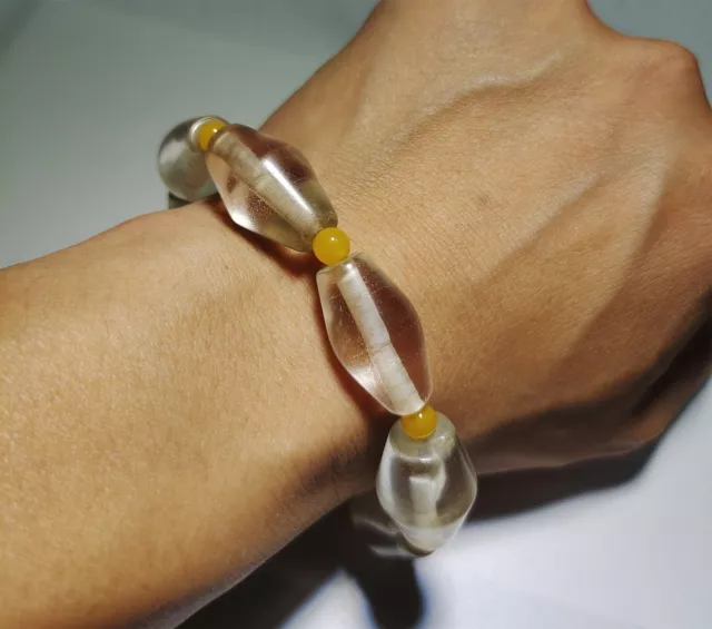 tibetan ancient crystal bracelet chinese antique old quartz mala prayer beads A2