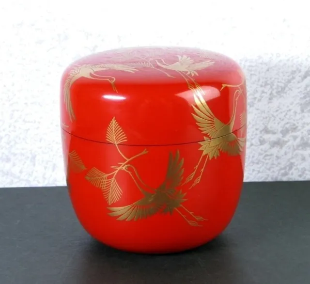 *NM* NATSUME Japanese Lacquer Wooden Tea Caddy Crane Makie by Soin Nakamura
