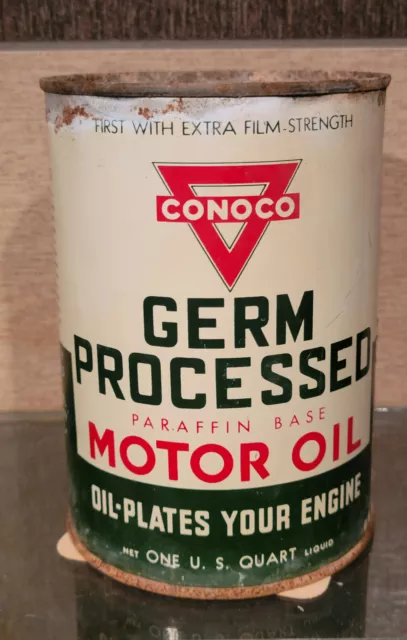 RARE 1930s CONOCO GERM PROCESSED ONE QUART MOTOR OIL TIN CAN PONCA CITY OKLAHOMA
