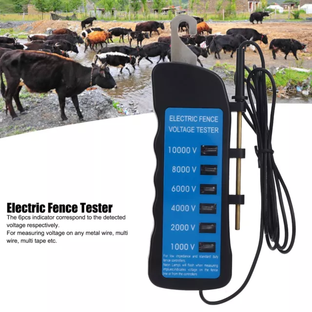 Electric Fence Tester Voltage Meter 10000V Waterproof With 6pcs Lights For Farm