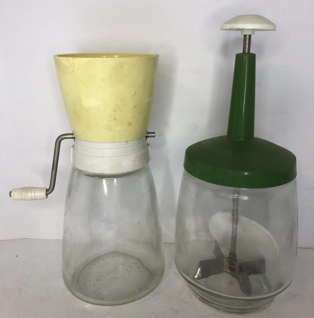 LOT VINTAGE HARVEST Gold Food Chopper Jar Nut/Spice Grinder Federal