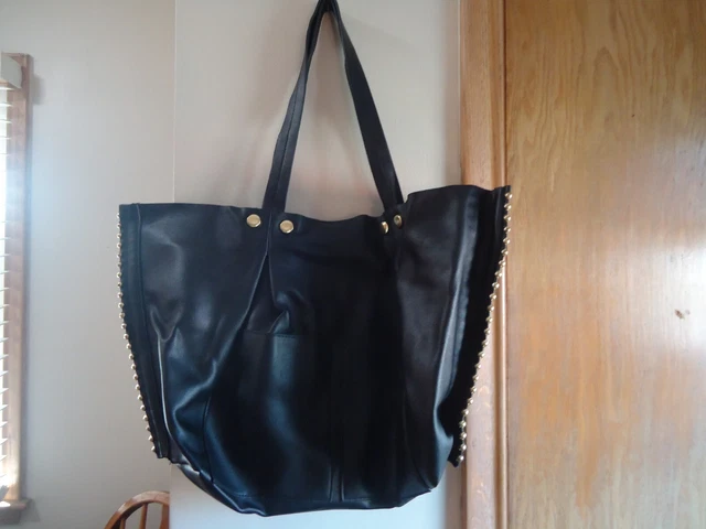 NWOT steve madden large black Faux Leather tote bag/Purse Gold Studs