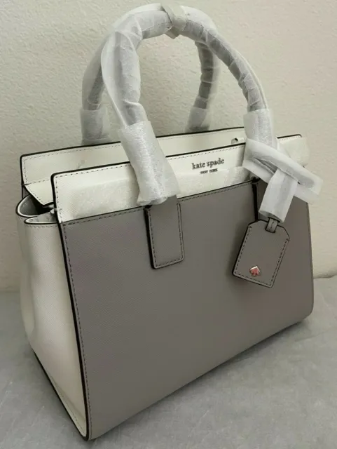 NWT Kate Spade Cameron Medium Satchel Leather Bag White/Taupe $399 Original Pack