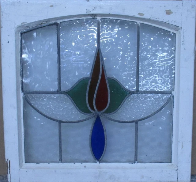 OLD ENGLISH LEADED STAINED GLASS WINDOW Abstract Floral 21.5" x 20.75"