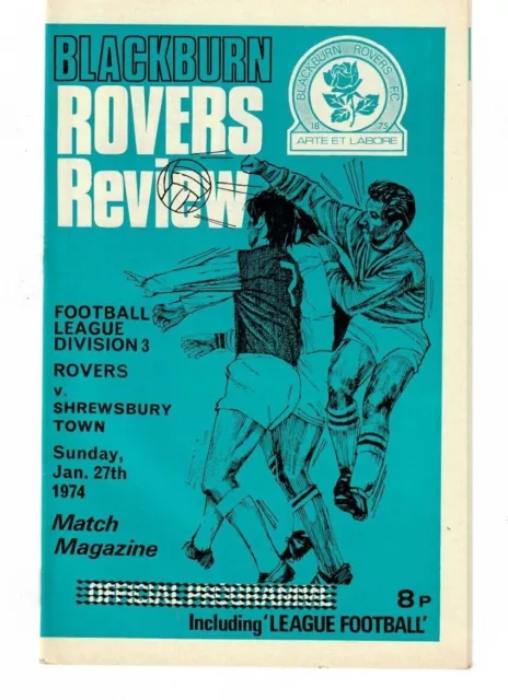 1973/74 Blackburn Rovers v Shrewsbury Town football programme