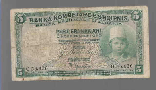 1930 Albania Banknote.5 Franka Ari.