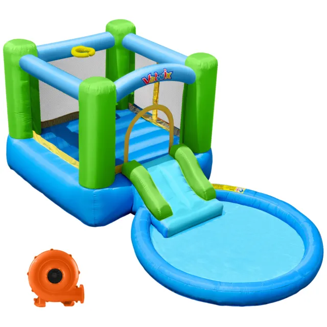 Inflatable Bounce House Kids Water Slide Park Castle w/Basketball Hoop & Blower