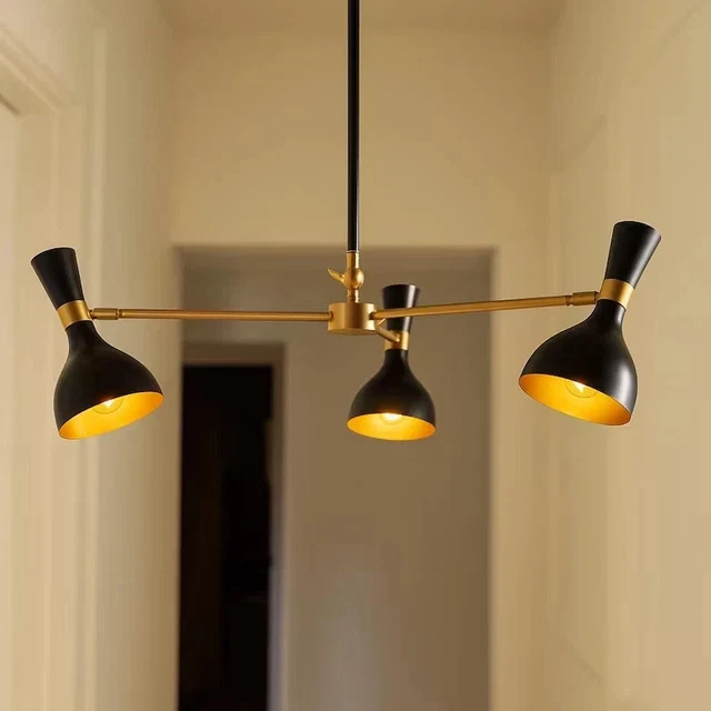 Lustre sculpturl à six brs en liton, bt-jours noirs, montnt