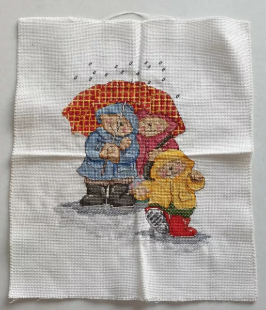 Completed Cross Stitch Country Companions Umbrella Weather 7" x 9"