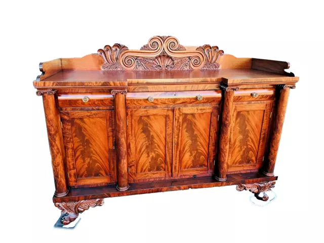 Beautiful Antique French Empire Mahogany Carved Sideboard Credenza Buffet