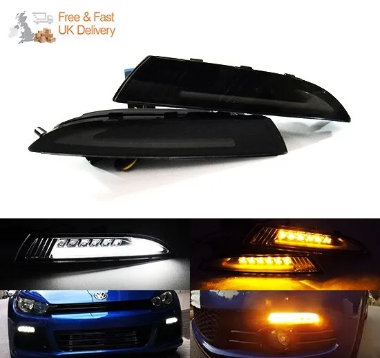 Black Smoked LED Daytime Running Light Side Indicator DRL For VW Scirocco 08-14