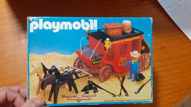 PLAYMOBIL VINTAGE WESTERN diligence cocher voyageurs caisse set 3245-B de 1988 EUR 50,00