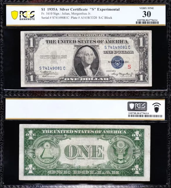 AWESOME Crisp Choice VF++ 1935 A $1 "S" EXPERIMENTAL Silver Certificate! PCGS 30