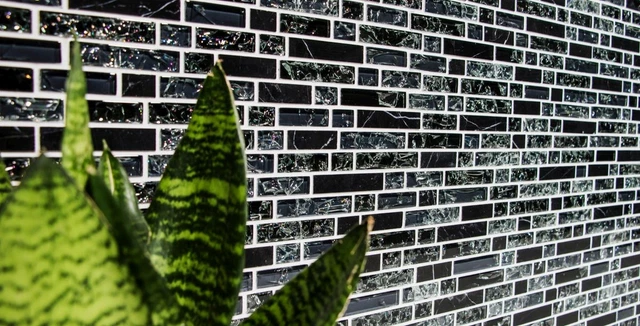 Azulejos de piedra natural vidrio roto mosaico azulejos pared de ducha espejo de azulejos grafito