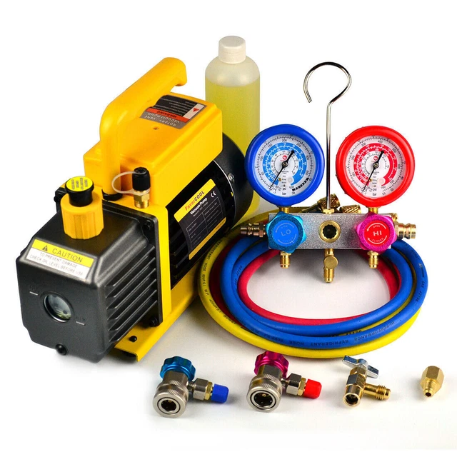 FAVORCOOL 3.6CFM 1/4HP Vacuum Pump + AC Manifold Gauge Set Combo R410A