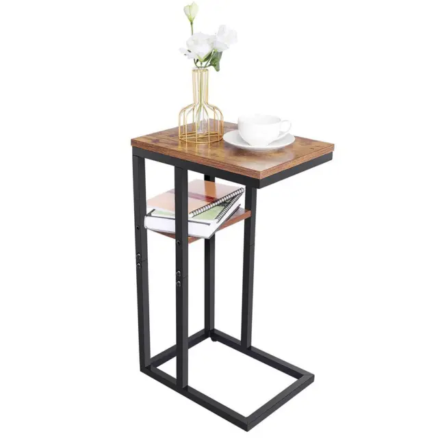 C Shaped Small Narrow End Side Chair Side Table Slim Snack Accent Tables Laptop。