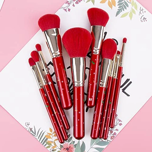 Set Di Pennelli Da Trucco per Trucco 10 Pezzi, Colore Rosso, Pennello per Fondot 2