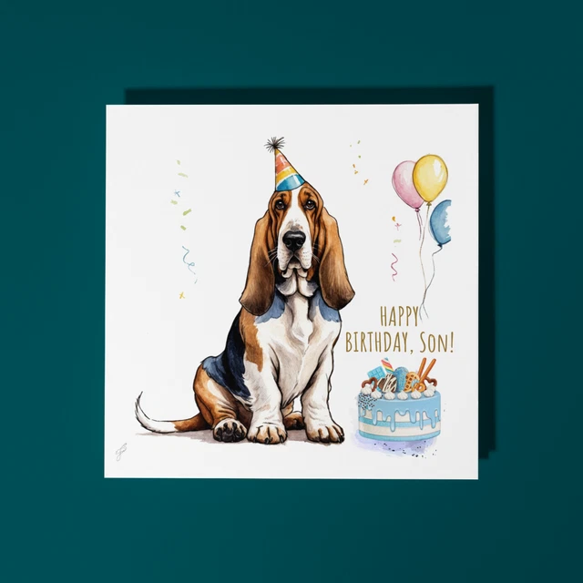 Personalised Basset Hound Dog Birthday, Sympathy, Thank You Congratulations Greetings Card - View #11