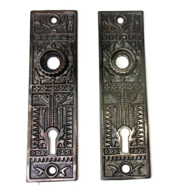 Pair Antique Vintage Victorian Eastlake Ornate Backplates Door Plates Reclaimed