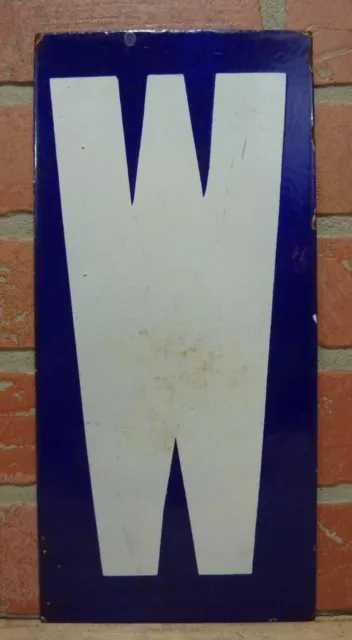 W M Old Porcelain Letter Sign m-or-w Blue White Industrial Enamel Advertising