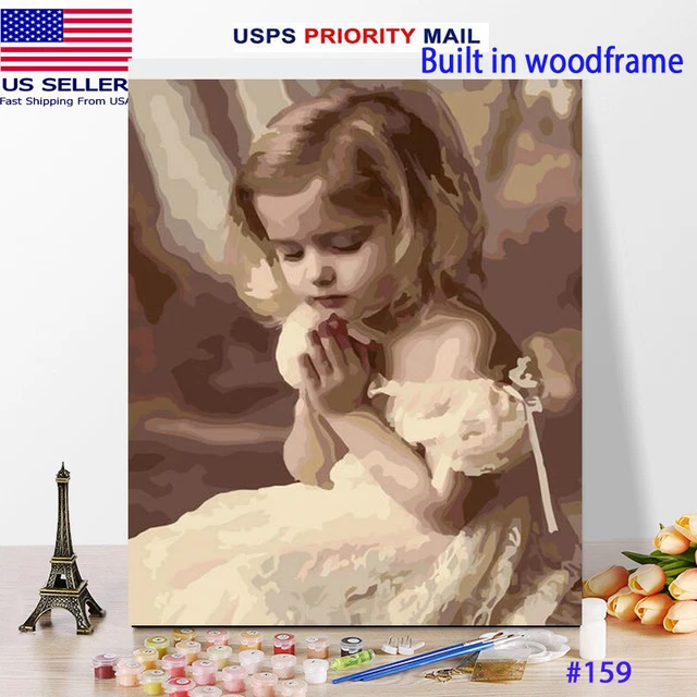 Wooden Frame  DIY Oil Painting Paint by Number Kit for Adults ANGLE IN PRAYER