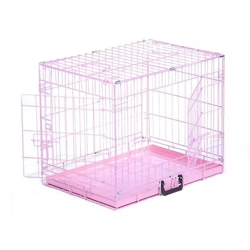 Dog Cage Pink, Blue Puppy Crate with Metal Tray - Small or Medium Training House