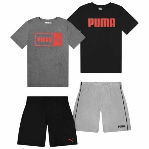 Puma Boys 4 Piece Shorts & Tee Set - Black & Grey - Size XXS 3-4 Years