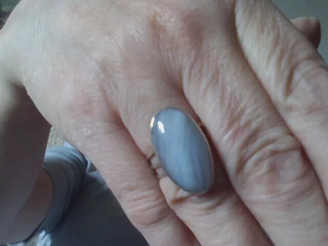 925 Sterling Silver Natural Large Blue Lace Agate Ring Size N