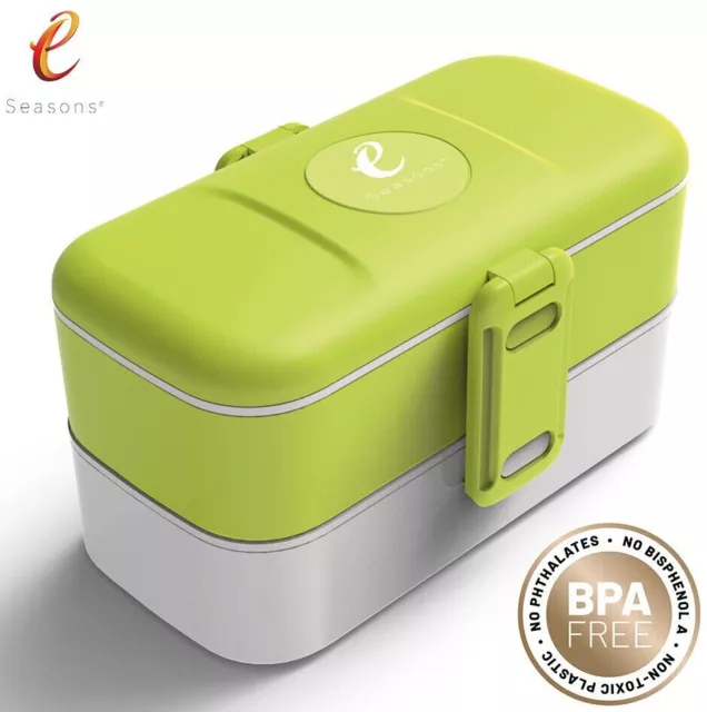 eSeasons Bento Lunchbox Vesperbox 2 ebene 4 Fächer auslaufsicher Edelstahlbestec