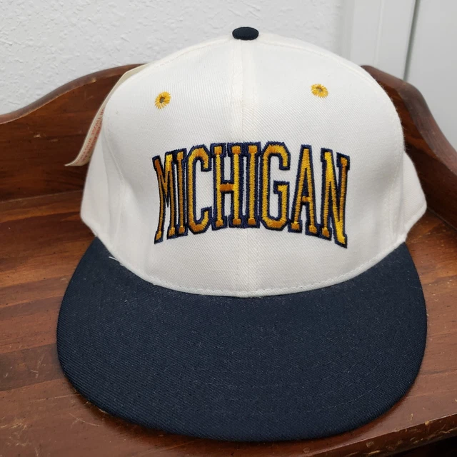VINTAGE Michigan Wolverines Hat Cap 7 Pro Model New USA Baseball White Mens