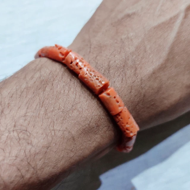Bracelet Italien En Corail Naturel Rouge - Bijou Réglable Main, Longueur 7 Pouces, 35 Carats