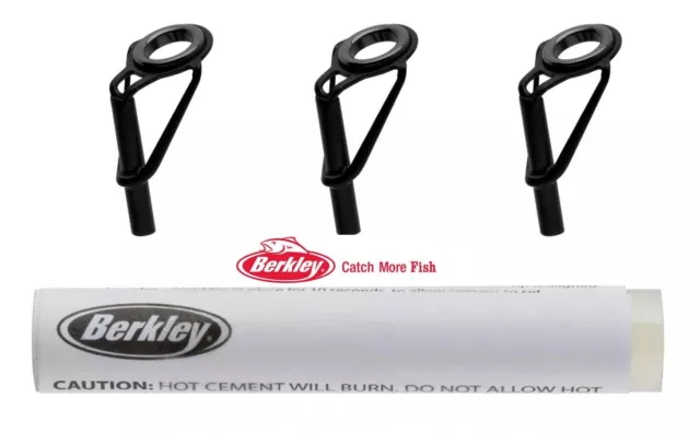 Berkley Fishing Rod Tip Ring  Repair Kit Black - 3 Tips & Glue