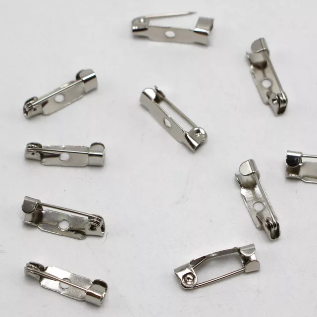 50 Silver Tone Metal Brooch Bar Pins Finding 15mm Pin Back Safety Pins