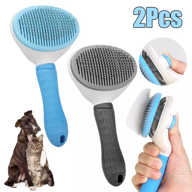 Self Cleaning Dog Cat Slicker Brush Grooming Undercoat Comb Shedding Tool Hair