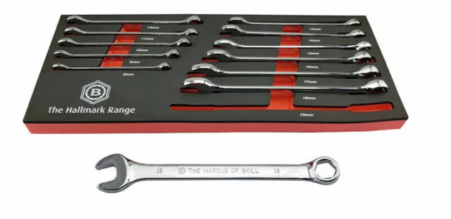 Britool Hallmark 12 Piece Hexagon Spanner Ring Combi Wrench Set Metric 8 - 19mm