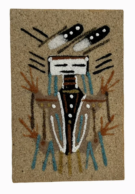 NATIVE AMERICAN SAND PAINTING Vintage Signed Foster ART MAGNET Figure Tribal Fig