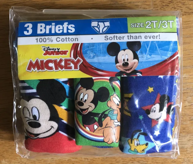 Disney Jr. Junior MICKEY MOUSE 3-Pack Toddler Boys Briefs Size 2T 3T 100% Cotton