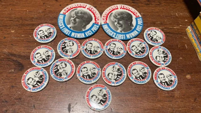 17 1984 WALTER MONDALE GERALDINE FERRARO campaign pin pinback button political