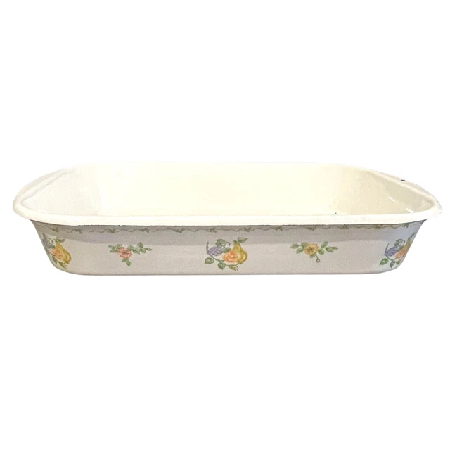 Vintage Enamel Fruit & Flower M. Kamenstein 9" x 13" Baking Serving Pan Dish