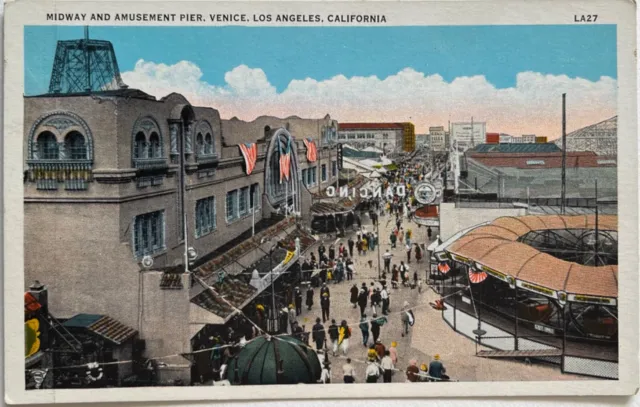 Los Angeles Venice Amusement Pier Boardwalk California Vintage Postcard c1920