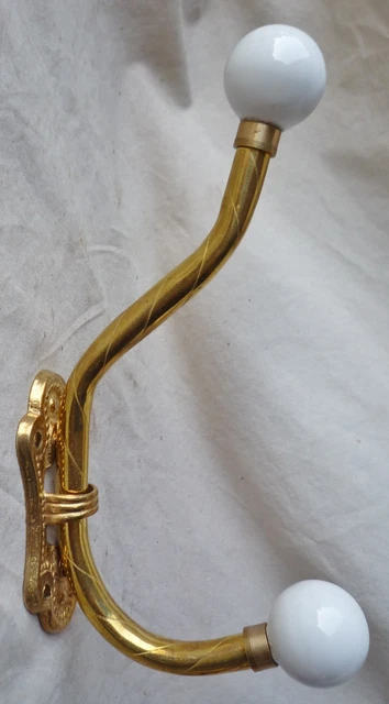 Coat Hat Hook quality brass w/ porcelain tips  6" high  (per hook)