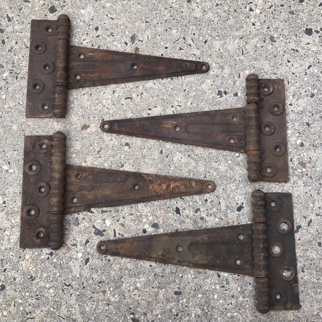 Set of 4  Antique Vintage T Strap Farm Barn Door Gate Hinges  12”x7”